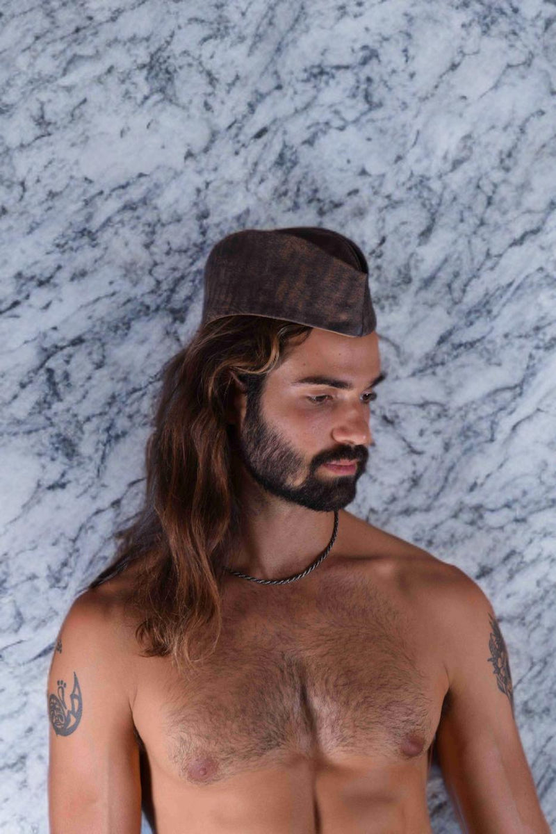 SMU Handmade Quality Leather Skin Garrison Cap Kepi Splash Brown 2