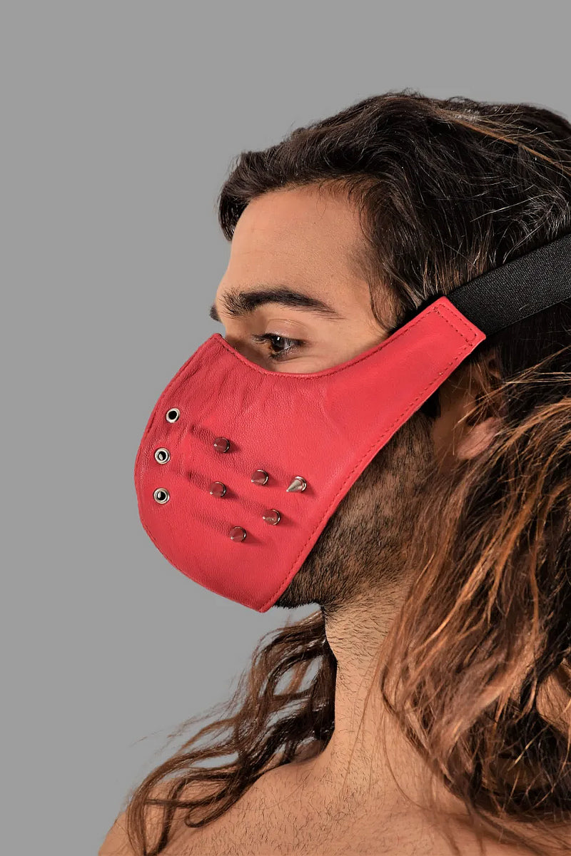 SMU Unisex Canadian Leather Studded Punk Mask in Red O/S 1051 3