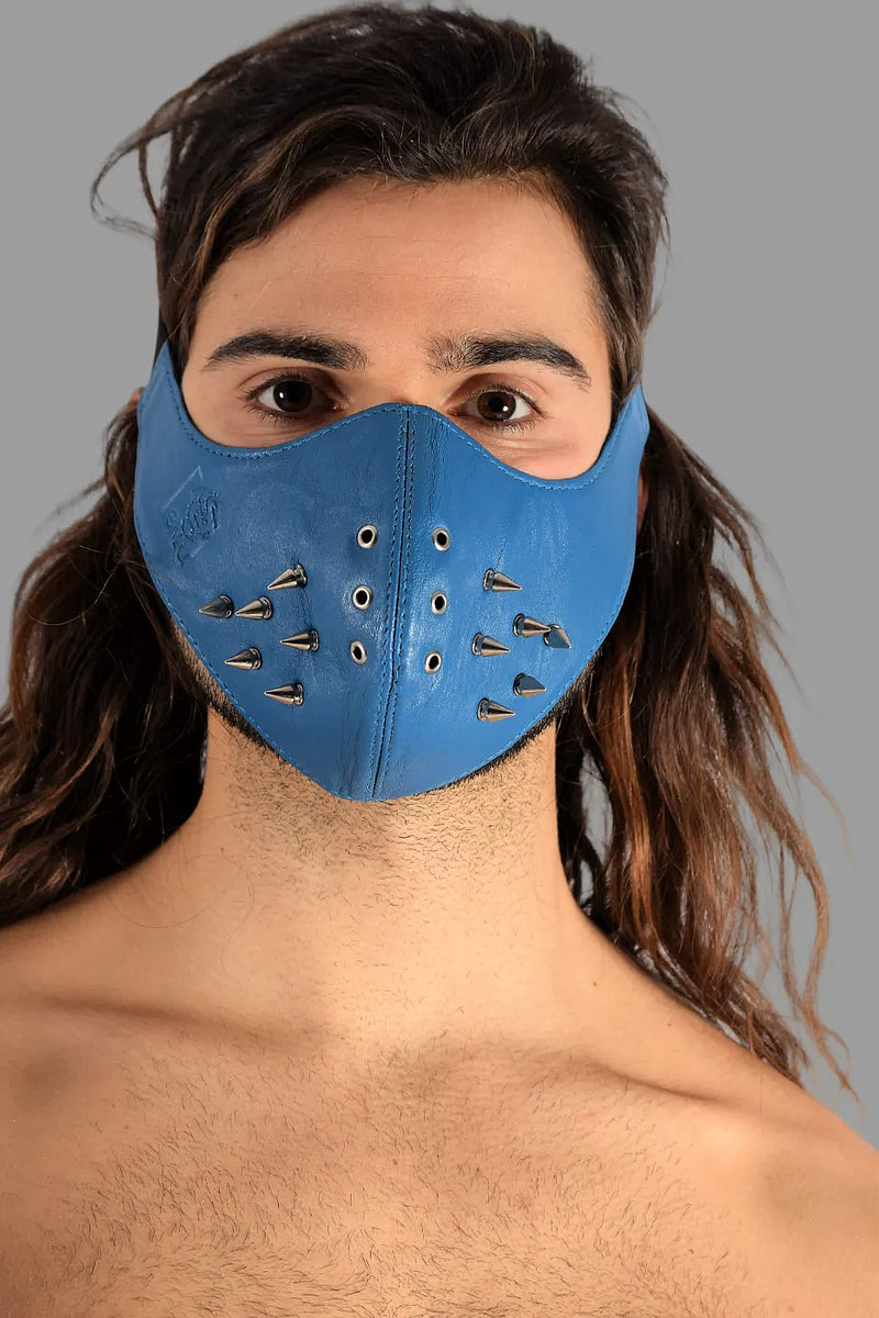 SMU Unisex Canadian Leather Studded Punk Mask in Royal O/S 1051 4