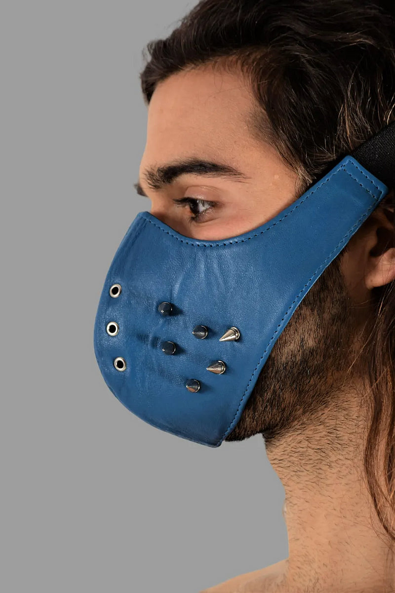 SMU Unisex Canadian Leather Studded Punk Mask in Royal O/S 1051 4