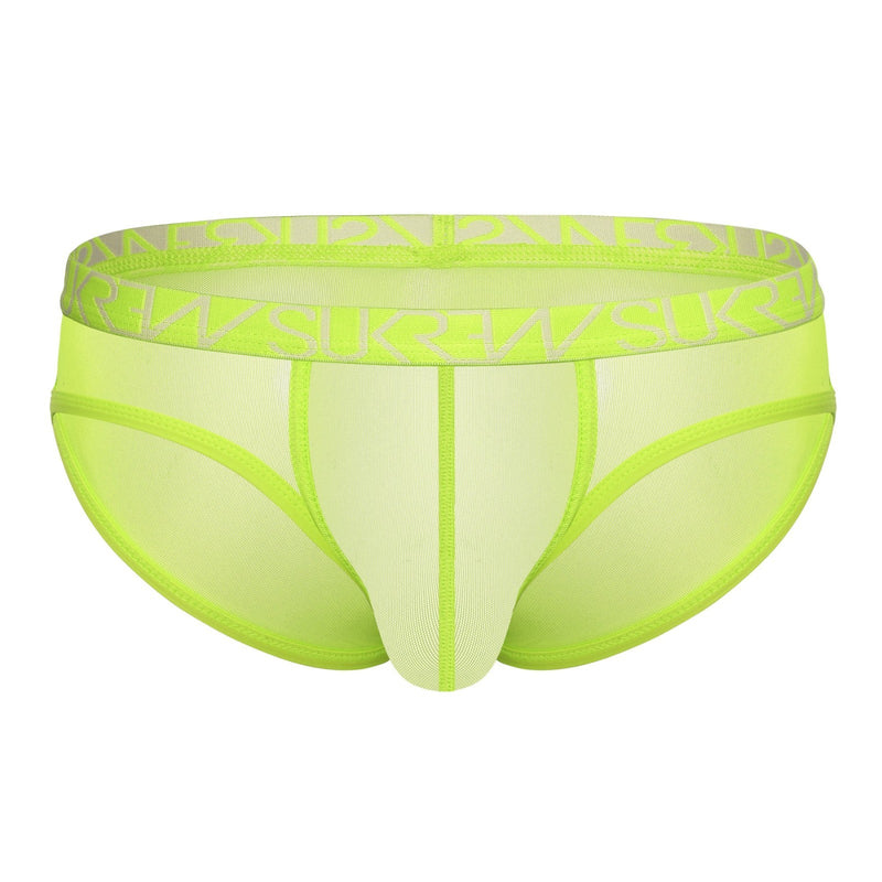 SUKREW Sheer Mesh Super Low-Rise Brief in Acid Yellow 8