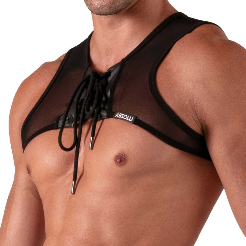 Absolu Male By TOF PARIS Rebel Harness Lace-Up Light Mesh Faux Leather Black 4