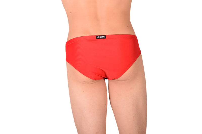 SMALL SMU Rave Peekaboo Removable Black Leather Pouch Brief Red H6