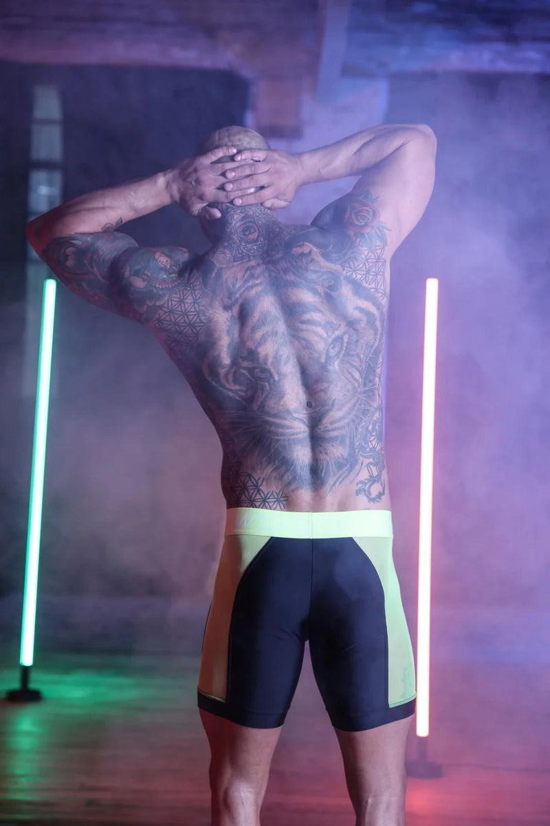 SUKREW Sprint Long Boxer Underground Sheer Mesh Panels in Black & Acid Yellow 43