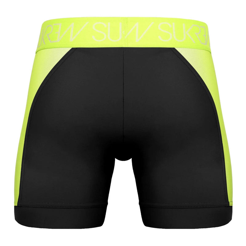 SUKREW Sprint Long Boxer Underground Sheer Mesh Panels in Black & Acid Yellow 43