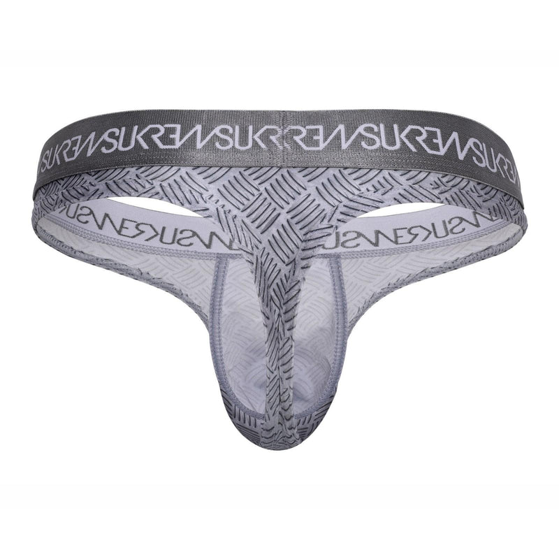 SUKREW Unlined Stretch Classic Thong With Large Contour Pouch in Checker Gray