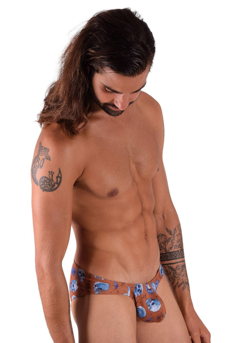 SMU Briefs Printed Skulls Mini Brief Light Fabric in Copper P01003 H15