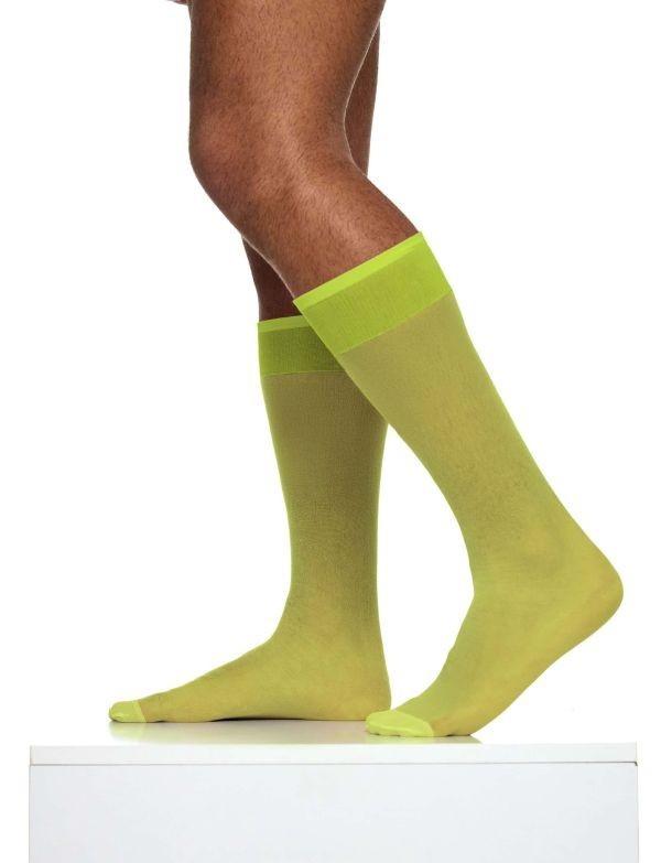 MODUS VIVENDI Transparent Nylon Socks Knee Length O/S Yellow Neon XS2424 B56