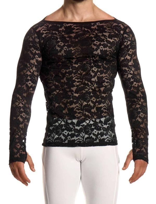 Modus Vivendi Floral Lace Longsleeves Shirt Sheer Knitted Black 04151 B102