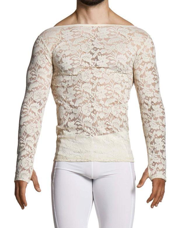 Modus Vivendi Floral Lace Longsleeves Shirt Sheer Knitted Ivory 04151 B102
