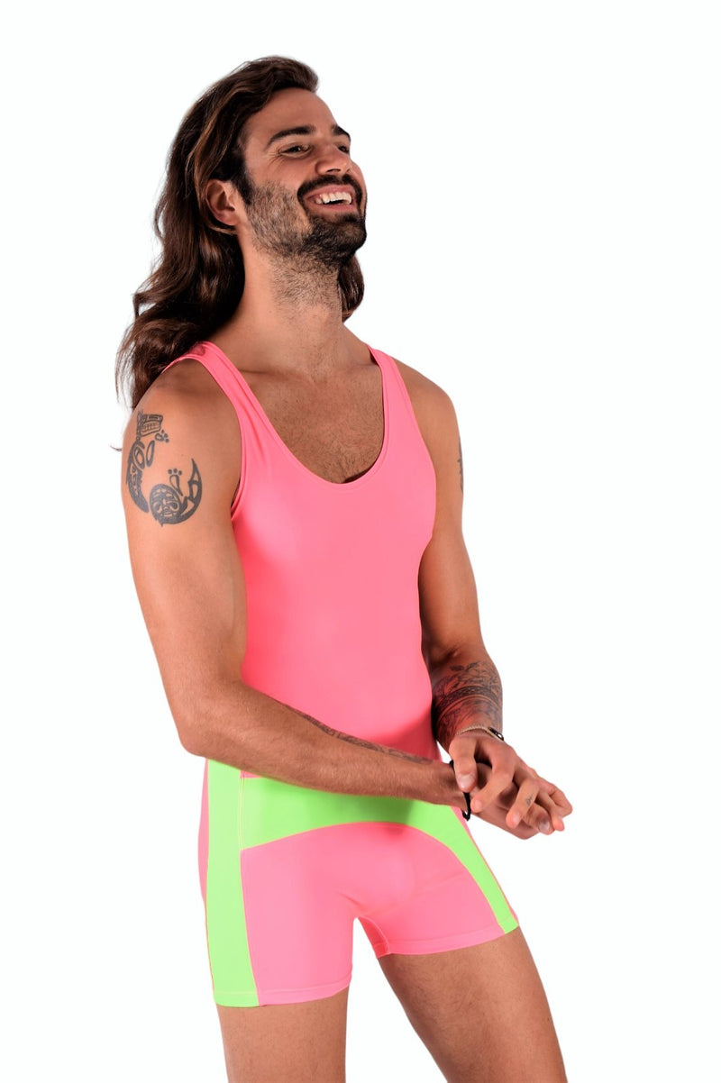 SMU Singlet Bodysuit Fashion Short Pink Lime 2C