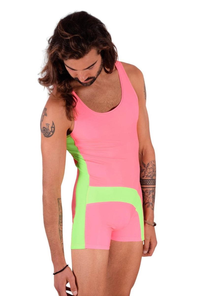 SMU Singlet Bodysuit Fashion Short Pink Lime 2C