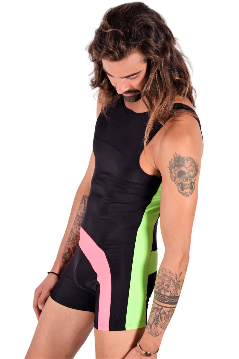 SMU Singlet Bodysuit Fashion Short Black Pink 2C