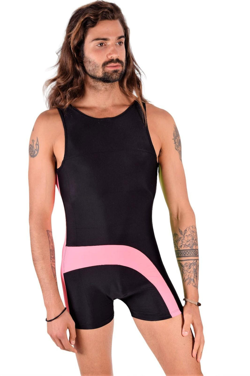 SMU Singlet Bodysuit Fashion Short Black Pink 2C