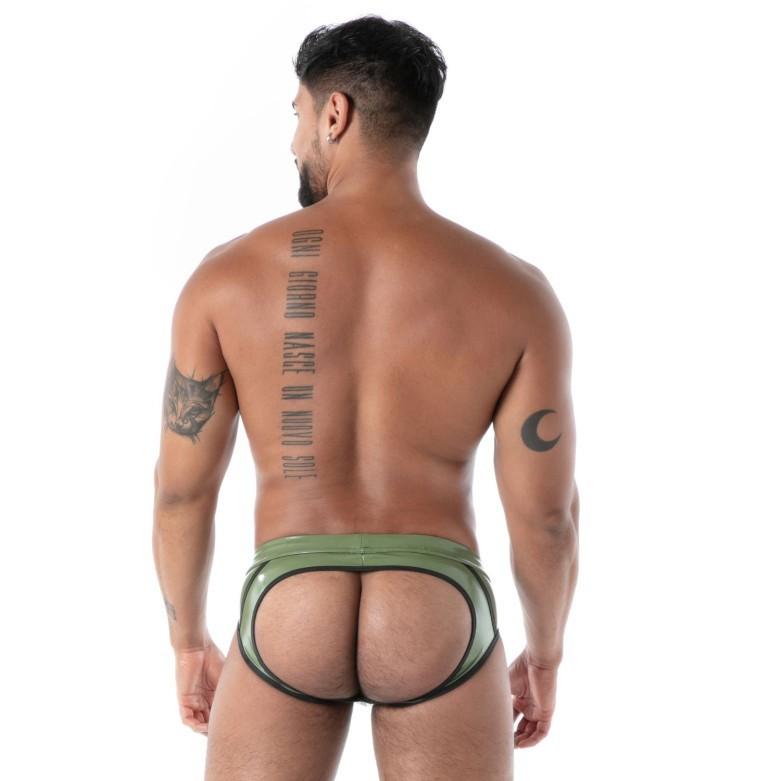 TOF PARIS Latex Bottomless Brief Second-Skin Datex Backless Briefs Khaki T2