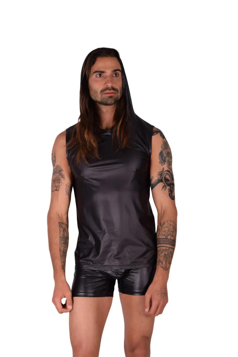 SMU Kit Leather-Look Devil's Sleeveless Hoodie Tank Top With Boxer K4450 MX12