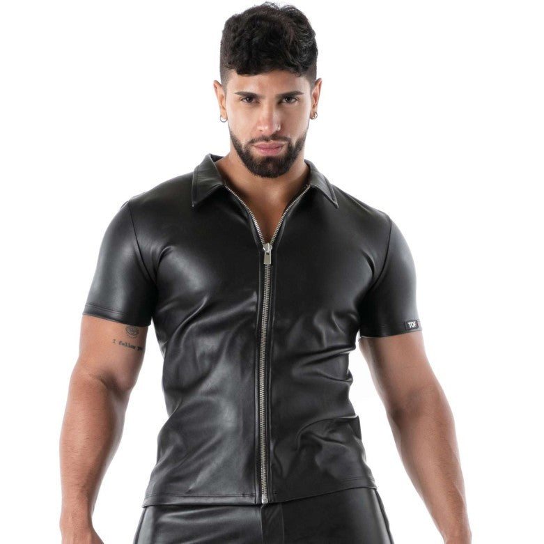 TOF PARIS Kinky Zipped Vest Slim-Fit Vegan Leather Black 24