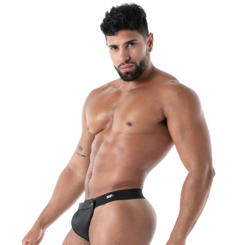 TOF PARIS Neoprene Snap Thong Removable Pouch in Bold Black 32
