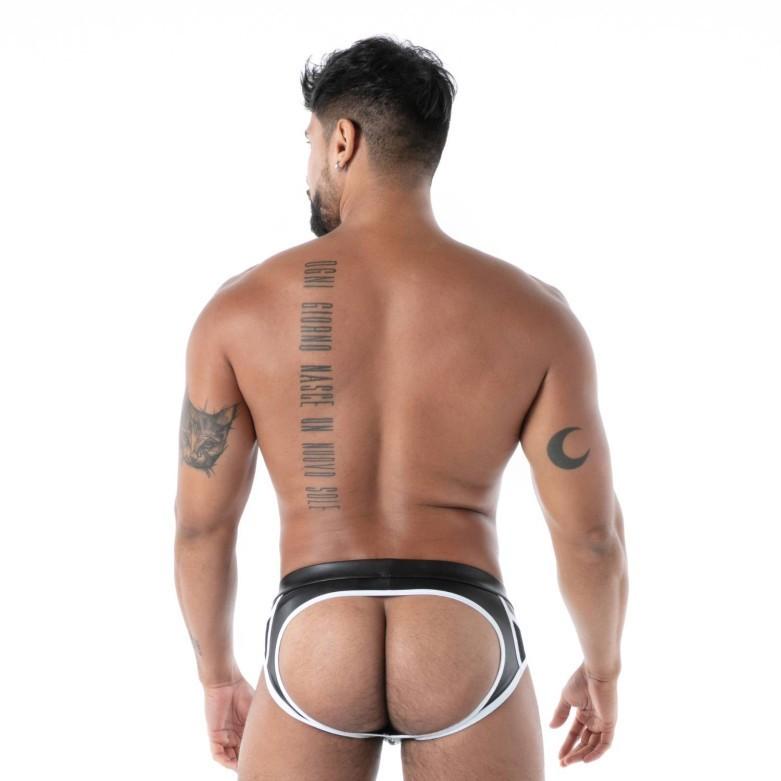 TOF PARIS Kinky Backless Front Zipped Brief Jock Combo Mesh Patch Pockets Bk 32