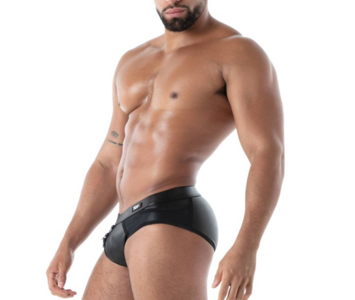 TOF PARIS Kinky Full-Zip Brief With Three Sliders and Mesh Side Pockets Black 32