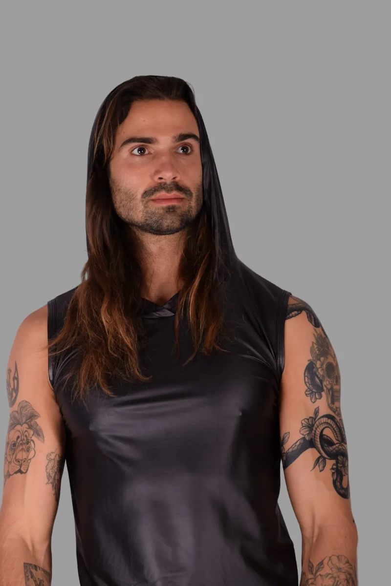 SMU Kit Leather-Look Devil's Sleeveless Hoodie Tank Top With Boxer K4450 MX12