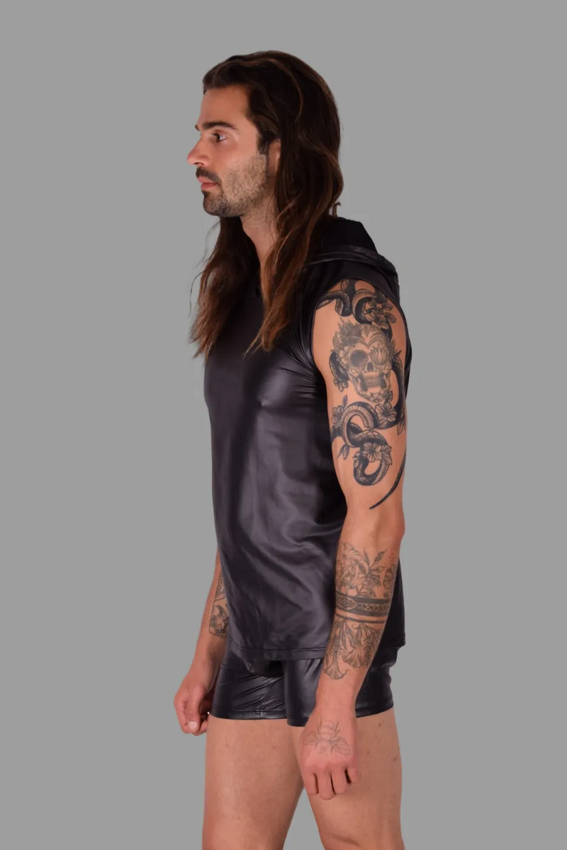 SMU Kit Leather-Look Devil's Sleeveless Hoodie Tank Top With Boxer K4450 MX12