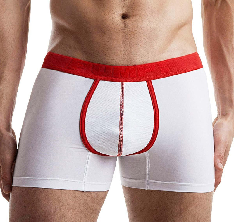 PUMP! Cooldown Long Boxer Full Cotton Stretchy Casual Boxer White-Red  11068 37