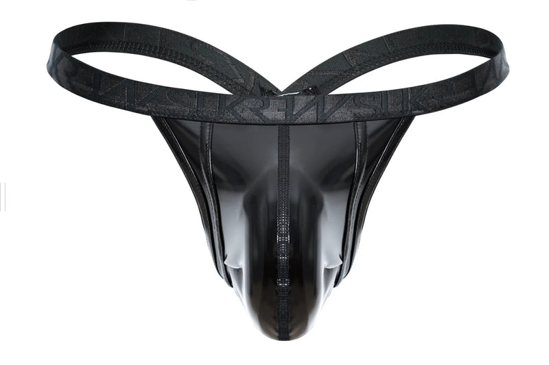 SUKREW Bubble Thong Low-Rise Wet Look Fetish Black Thongs 37