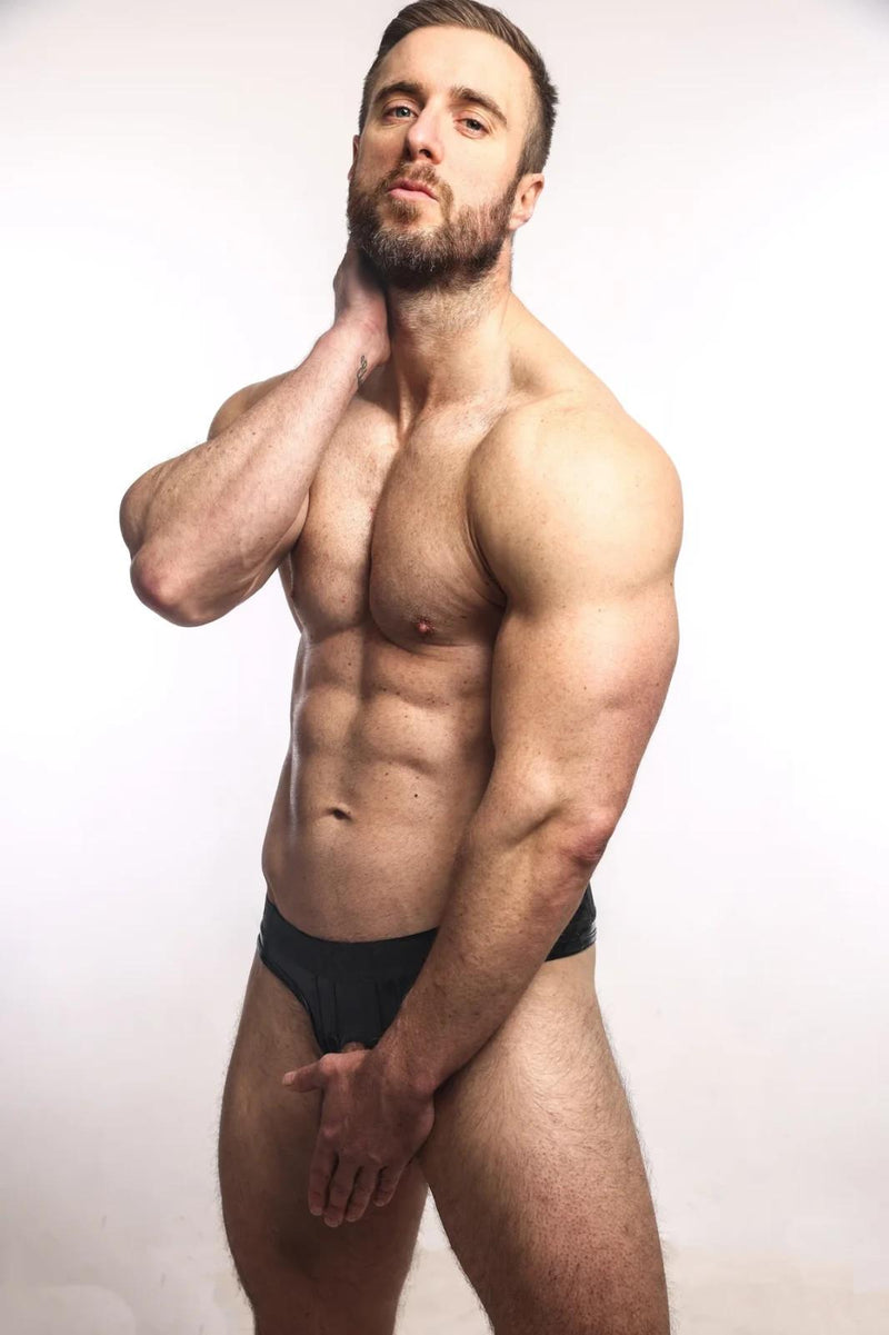 SUKREW U-Style Classic Thong With Oval Front Wet Look in Fetish Black 36