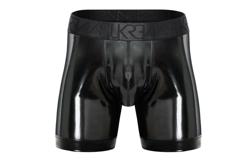 SUKREW Long Boxer Shorts Wet Look Sprint Mesh Sheer Side Panels Fetish Black 36