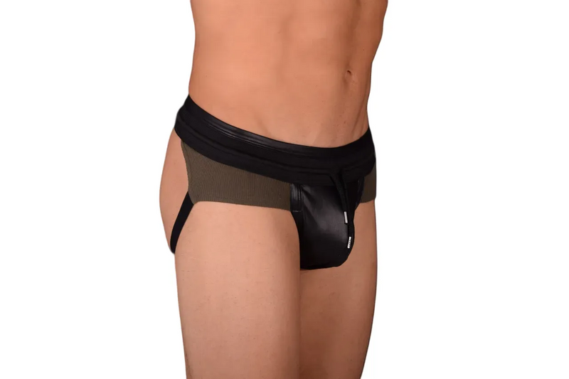Small Modus Vivendi Hot Jock Khaki Black Jockstrap 154B