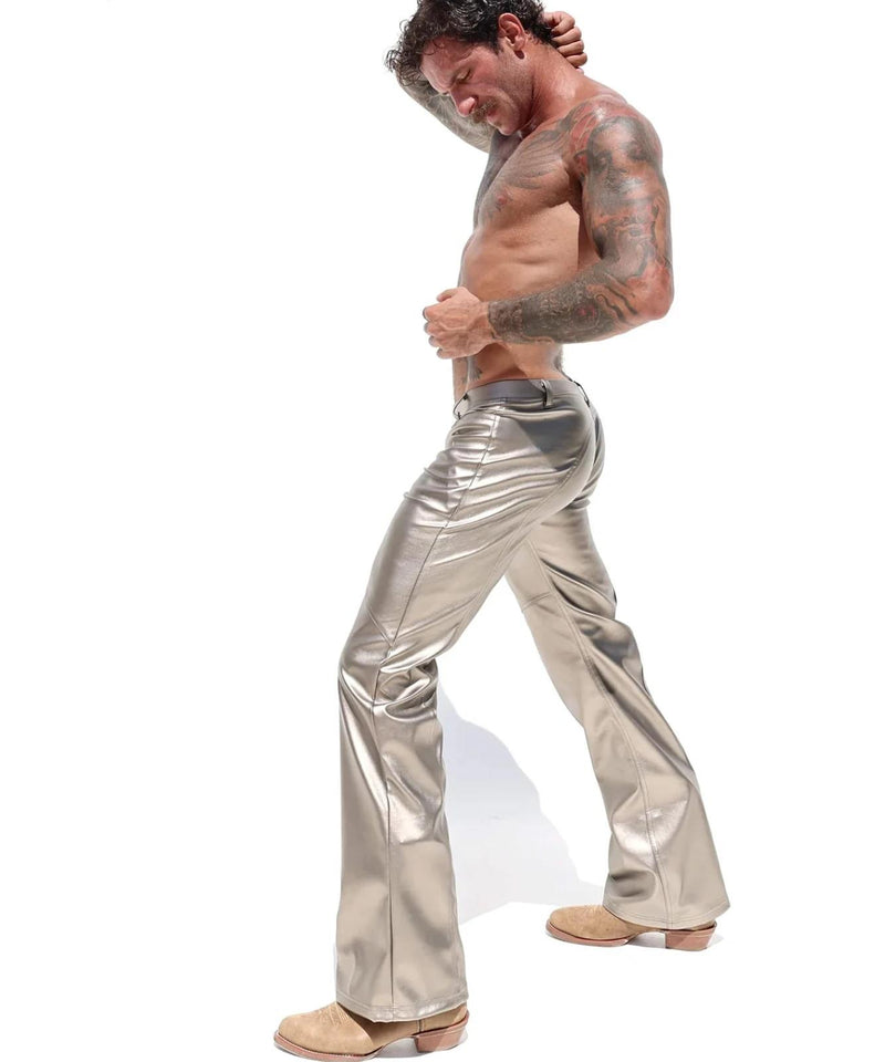 RUFSKIN Flare-Leg Pants RIG High Shine Top Stretch Leatherette Lithium Silver 10