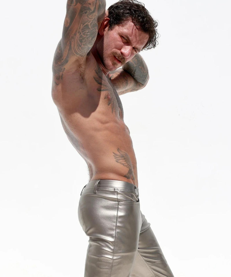 RUFSKIN Flare-Leg Pants RIG High Shine Top Stretch Leatherette Lithium Silver 10