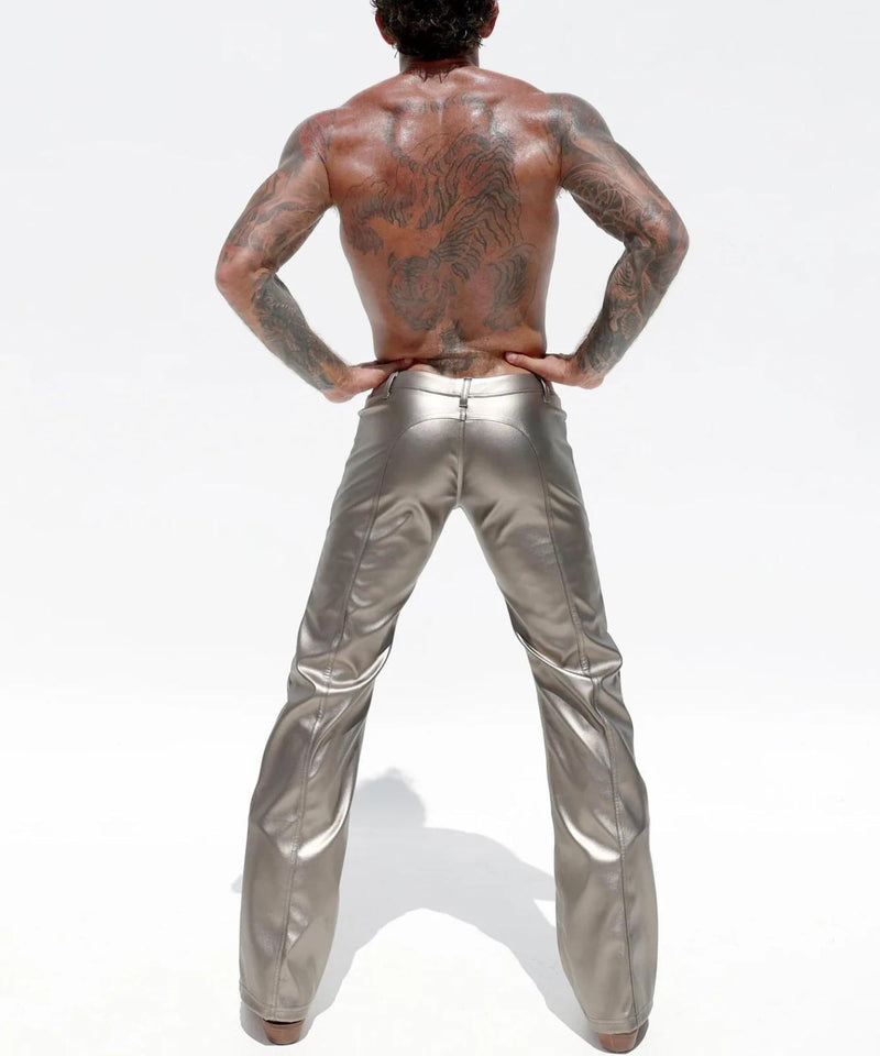 RUFSKIN Flare-Leg Pants RIG High Shine Top Stretch Leatherette Lithium Silver 10