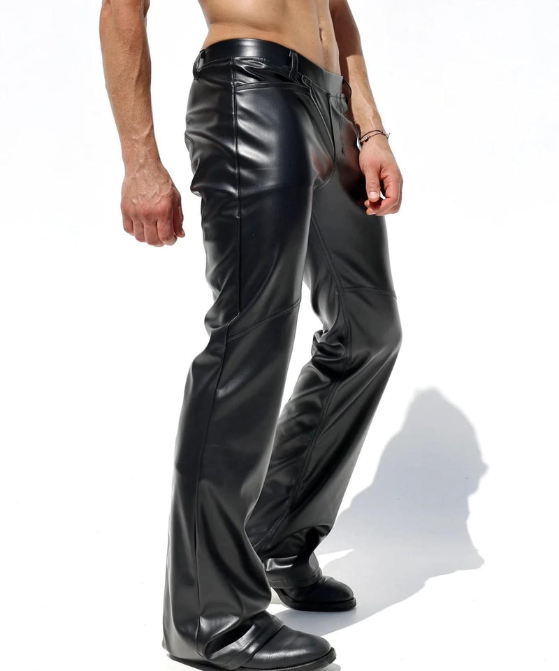 RUFSKIN Flare-Leg Pants RIG High Shine Top Stretch Leatherette Onyx Black 10