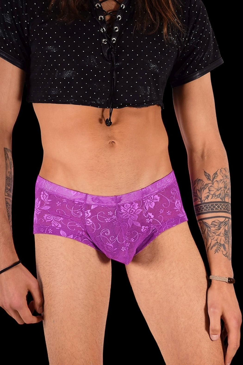 SMU Boxer Aristocrat Lace Mini Hipster Sheer Purple 100705 H53