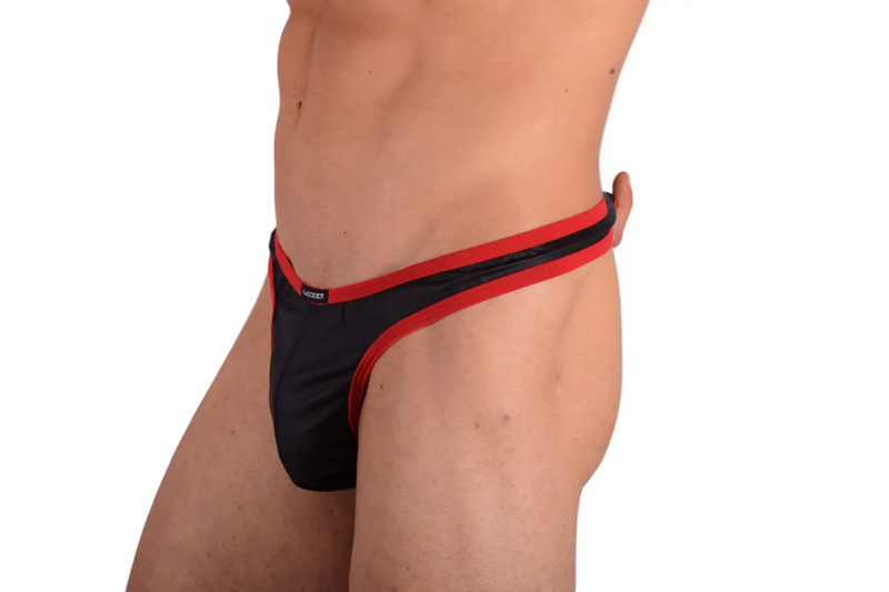 XL WOJOER  Black and Red Leather-Look Thong 4