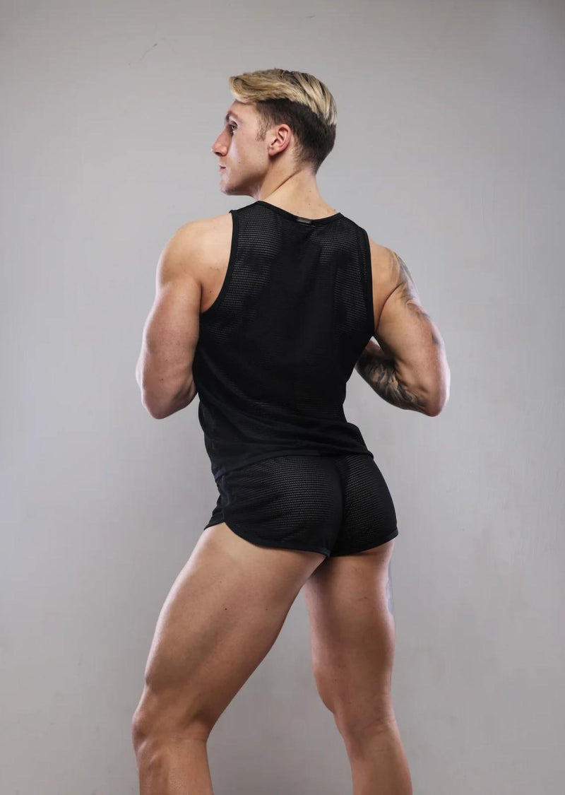 SUKREW Net Vest Sleeveless Tank Top Partially See-Through Nightlife Black 39