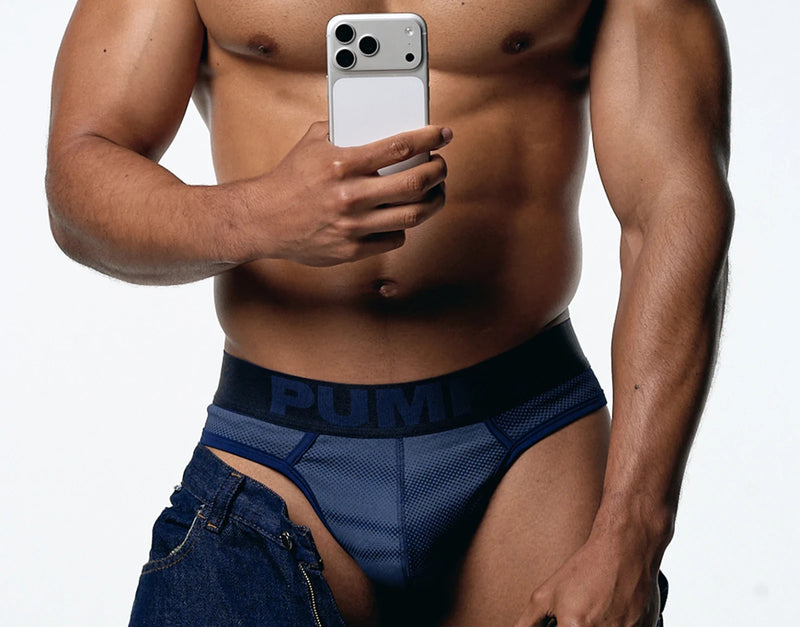 PUMP! Indigo Blue Thong Woven Back Jacron Brief-Thongs Silhouette 17026 40