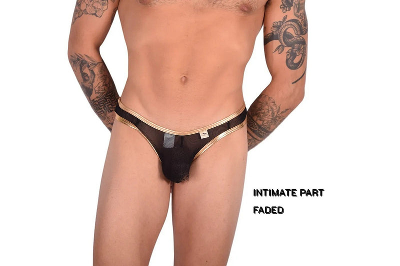 XL WOJOER Golden Line Mini Pushup String Thong Black Gold 364D55 2