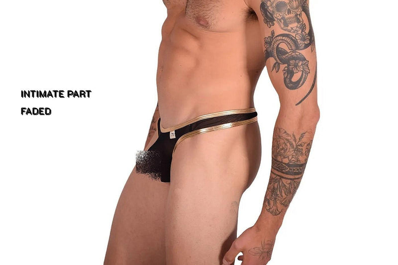 XL WOJOER Golden Line Mini Pushup String Thong Black Gold 364D55 2
