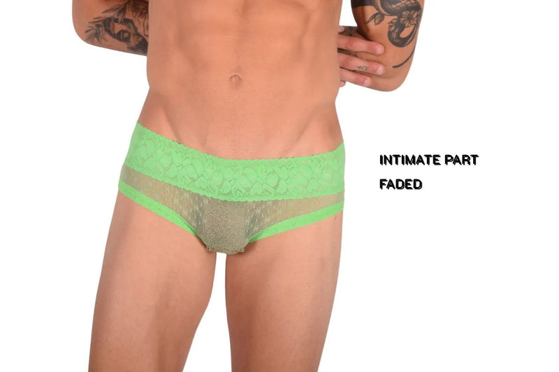 SMU Feminine Mini Brief See-Through Lace Fabric Lime 65021 33