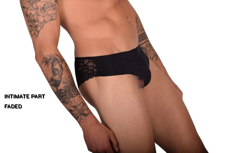 SMU Feminine Brief See-Through Lace Fabric Dentelle Black 65024 33