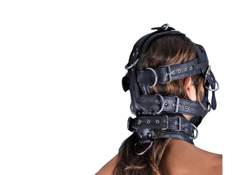 SMU Black Leather Head Hood ''Im Yours'' Heavy Leather Head  Gear CH2