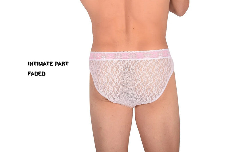 SMU Feminine Briefs See-Through Lace Fabric Pink Waist Band 65015 32