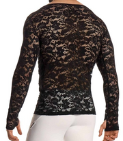 Modus Vivendi Lace Floral LongSleeves Shirt Sheer Knitted Black 04151 B102
