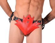 SMU Red Maple Leaf Leather Adjustable Jockstrap O/S 30'' To 38'' CH11