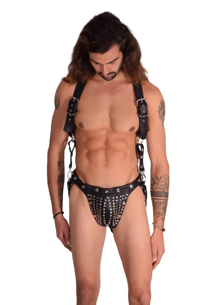 SMU  Adjustable Black Leather Jockstrap and Harness CH22 8980