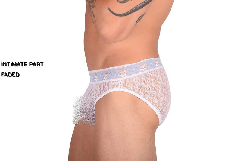 SMU Feminine Briefs See-Through Lace Fabric Blue WaistBand 65014 32