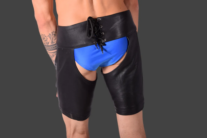 SMU Leather Open Front Rear Leg Chaps adjustable From 30-36in CH26